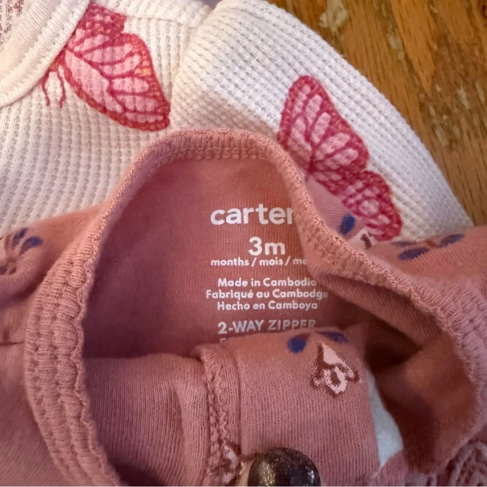 Carter's Bundle of 3 month zip up pajamas and long sleeve onesies